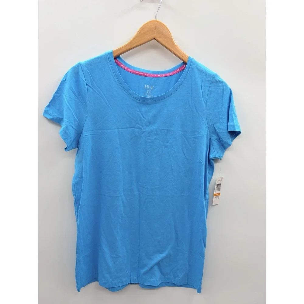 Hue Womens Small Solid Short-Sleeve Scoop-Neck Pajama T-Shirt Scuba Blue 2735